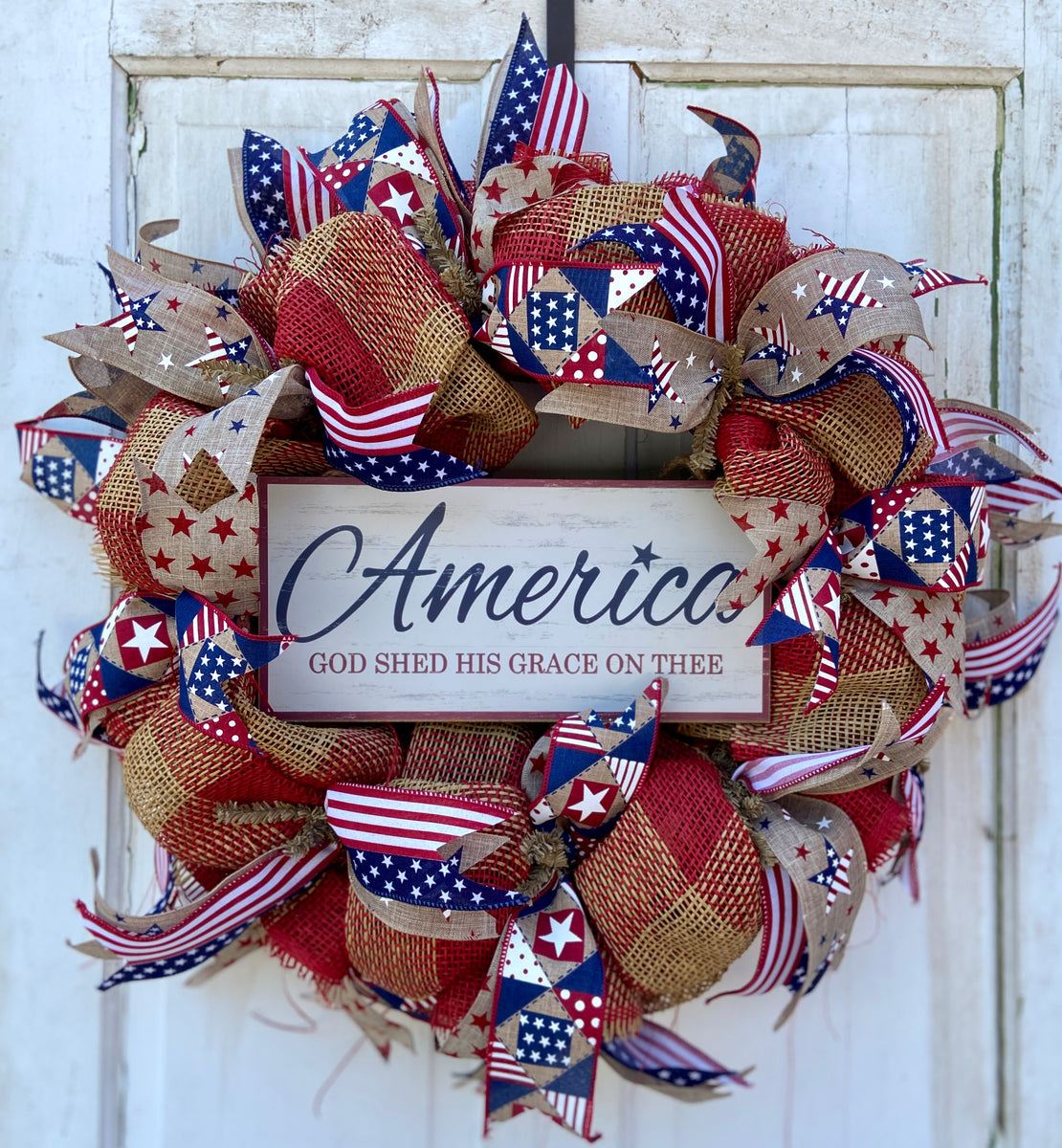 How To Make A Patriotic Deco Mesh And Ribbon Wreath With Wire Frame 