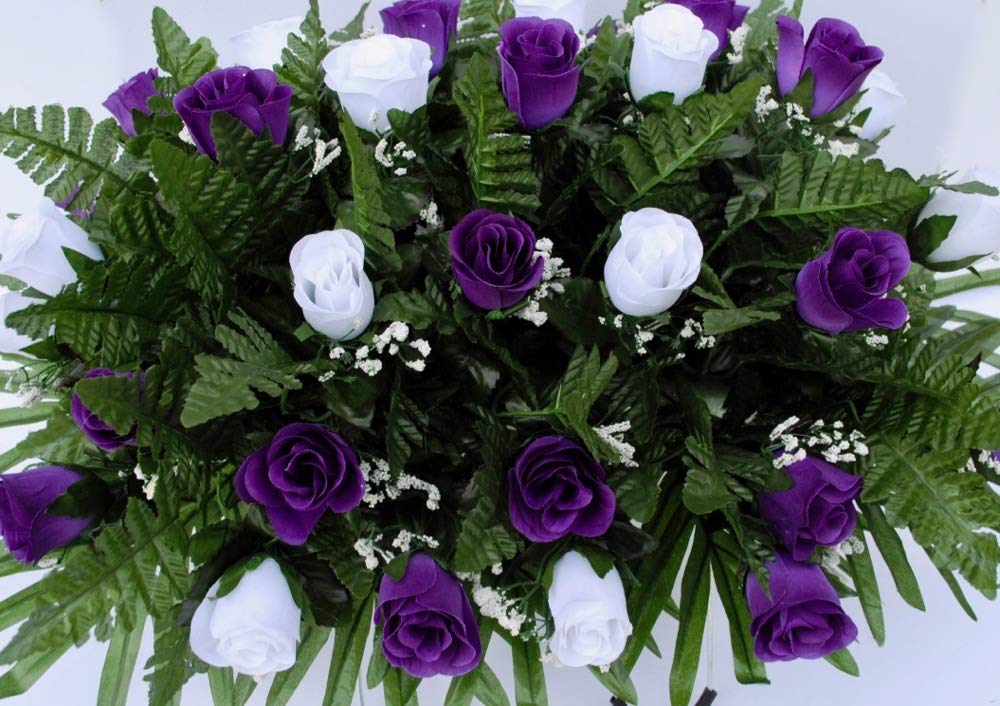 Deluxe Rose Memorial Saddle, purple and white online rose saddle, Head stone saddle, Cemetery Arrangement, Mothers Day Saddle, Grave flowers