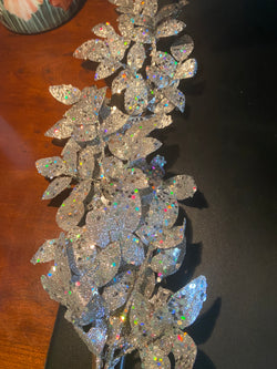 30" Silver Glittered Leaf Spray