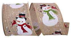 Reliant Ribbon Glitter Snowman With Cardinal Linen Wire Edge Ribbon, 2-1/2 Inch X 10 Yards, Natural