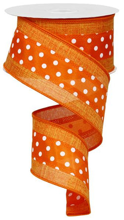 Orange Polka Dot Wired Edge Ribbon-2.5" x 10 yds