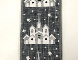 2.5" X 50yd Grey Linen Snowy Church - Grey, Silver, White Wired Edge Ribbon