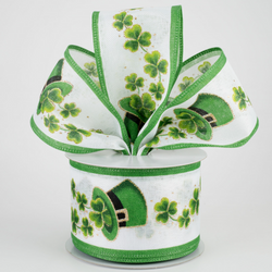 2.5"x10yd Shamrock Leprechaun Hat Saint Patrick's Day Wired Ribbon