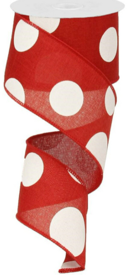 2.5" x 50yd Linen Giant Dot Ribbon: Red/White