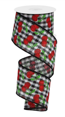 Expressions, 2.5" Cherries on Gingham Check Ribbon: Black (10 Yards) Cherry Ribbon RGA164702