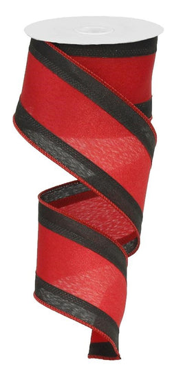 2.5"x10yd Satin Red and Black Wide Stripe Wired Edge Ribbon