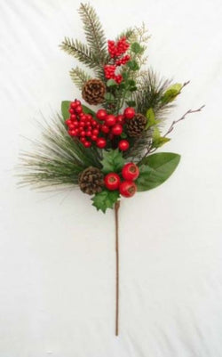 26 " Pine Spray With Berry, Pine Cone , Leaves - Red