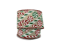 2.5"x10yd Glitter Red and Green Candy Cane and Mints Wired Edge Ribbon