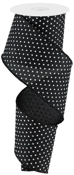 Black White Raised Swiss Polka Dots Wired Ribbon (2.5 Inches x 10 Yards)